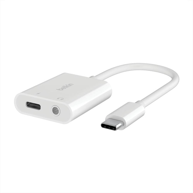 Belkin 3.5mm Audio + USB-C Charge Rockstar Adapter Compatible with up to 60W PD- White - Openbox
