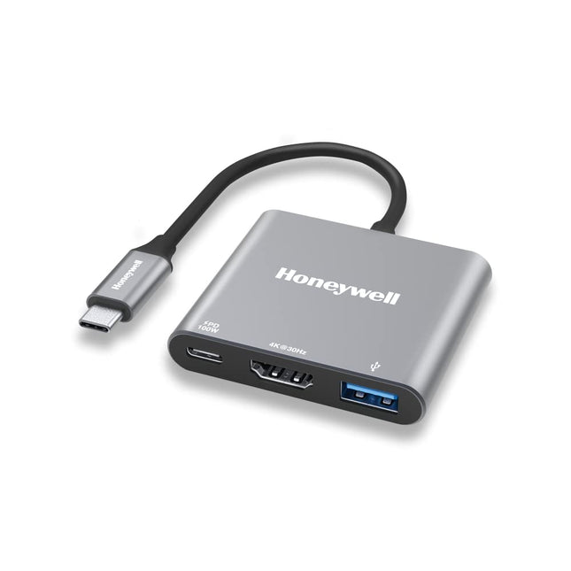 Honeywell High-Speed 3-in-1 Type C to HDMI Adapter, PD Charging Upto100W, USB3.0 Delivers Quick Transfer Speed of 5GBPS, UHD 4K@30Hz, Universally Compatible with All Type C Devices, Aluminium Case - OPENBOX