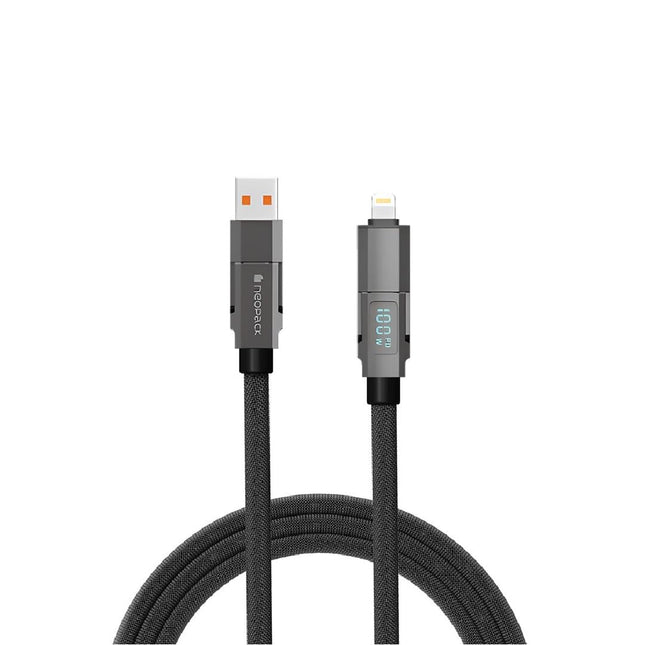 Neopack Almighty 4in1 Nylon Braided Cable 100W with LED Display Compatible with USB-C Laptops, MacBooks, iPhones, iPads, Tablets, Smartphones, and More - NEW