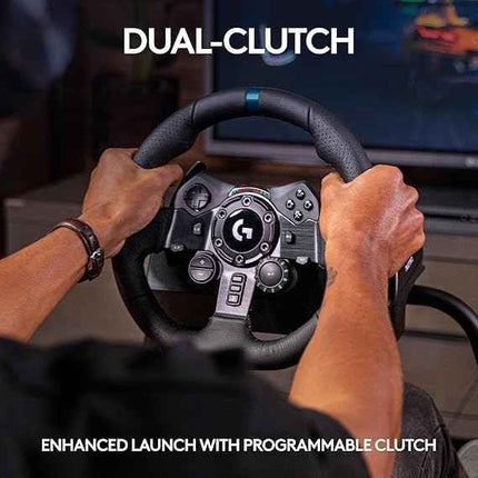 Logitech G923 Racing Wheel and Pedals, TRUEFORCE Feedback, Responsive Driving Design, Dual Clutch Launch Control, Genuine Leather Steering Wheel Cover, for PS5, PS4, PC, Mac - Black - NEW