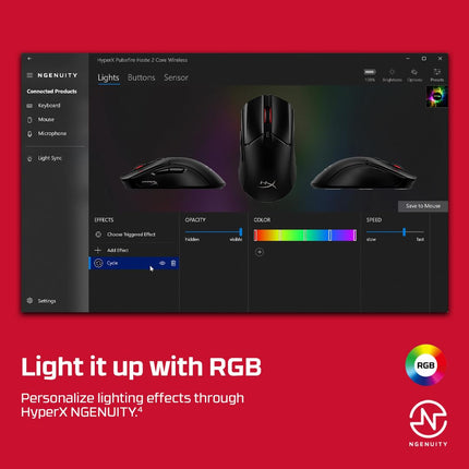 HyperX Pulsefire Haste 2 Dual Wireless RGB Gaming Mouse, Up to 26K DPI, HyperX 26K Sensor, 61g Ultra Lightweight, 100 Hr Battery Life, 1K Hz Polling Rate, 24 Months Warranty - Black - openbox