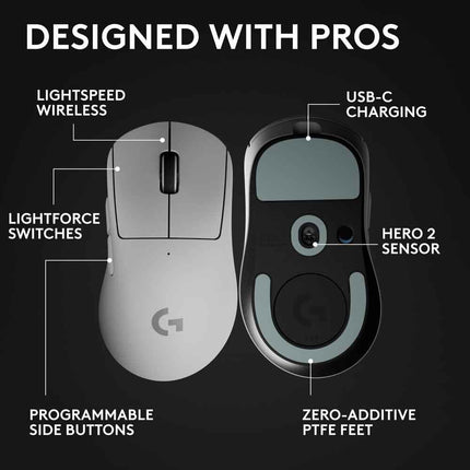Logitech G PRO X Superlight 2 DEX Lightspeed Wireless Gaming Mouse, 60g Pro-Grade Lightweight Mouse with 5 Programmable Buttons, 44k DPI Sensor, USB-C Charging, for PC/Mac - White - New Sealed Pack