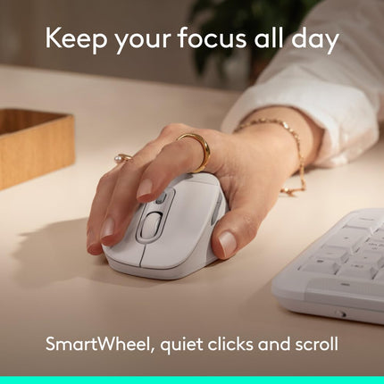 Logitech Signature Comfort Plus M850 L Wireless Mouse, Bluetooth Mouse with Palm Cushion, Silent Clicks, 24-Month Battery, Customizable Buttons, for Windows, Mac, iPad - Off White - OPENBOX