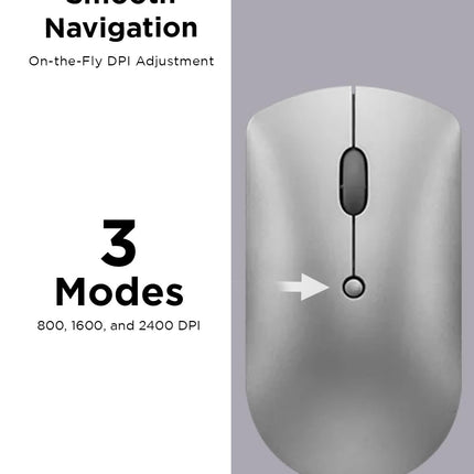 Lenovo 600 Bluetooth 5.0 Silent Mouse: Compact, Portable, Dongle-Free Multi-Device connectivity with Microsoft Swift Pair | 3-Level Adjustable DPI up to 2400 (Assorted Color) - OpenBox