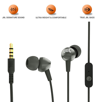 JBL C200SI, Premium in Ear Wired Earphones with Mic, Signature Sound, One Button Multi-Function Remote, Premium Metallic Finish, Angled Earbuds for Comfort fit (Assorted Color)- Openbox