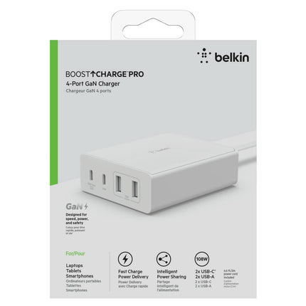 Belkin 4-Port 108W - GaN Charger | USB -C PD Fast Charge & USB-A Ports - NEW