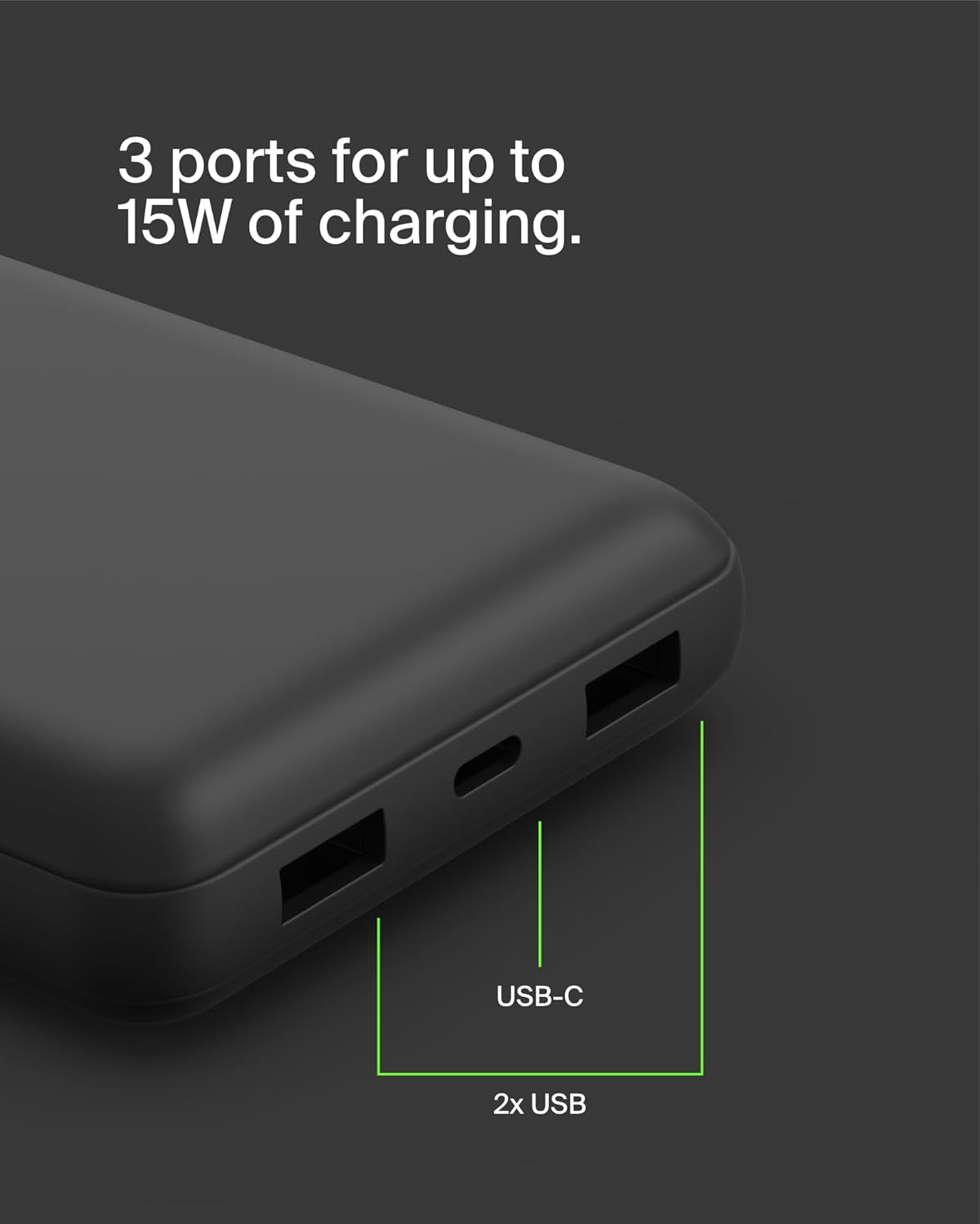 Belkin 20000 mAH Lightweight/Slimmest Power Bank w/ 1 USB-C Port and 2 USB-A Ports | 15W Charging for iPhone Series, Samsung Galaxy, Google Pixel & More | 2 Years Warranty & Upto 2L CEW | Black