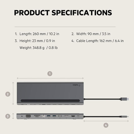 Belkin USB C Hub, 11-in-1 MultiPort Adapter Dock with 4K HDMI, DP, VGA, USB-C 100W PD Pass-Through Charging, 3 USB A, Gigabit Ethernet, SD, MicroSD, 3.5mm Ports for MacBook Pro, Air, XPS - Openbox