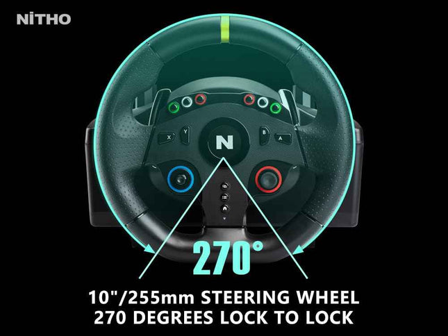 NiTHO Drive Pro ONE V24 Gaming Steering Wheel for PC, PS4, Xbox One, Xbox Series X|S and Switch, 270° Racing Wheel with Floor Pedals, Driving Car Simulator for Arcade Racing and Driving Games - OPENBOX