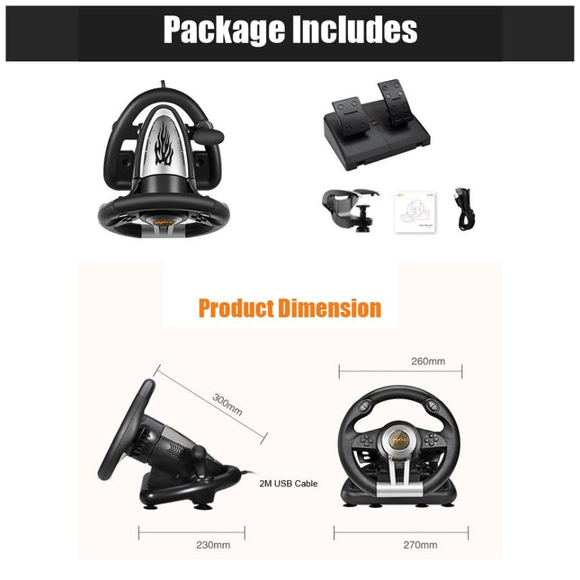 PXN V3II PC Racing Wheel, USB Car Race Gaming Steering Wheel with Pedals for Windows PC/PS3/PS4/Xbox One/Nintendo Switch - OPENBOX