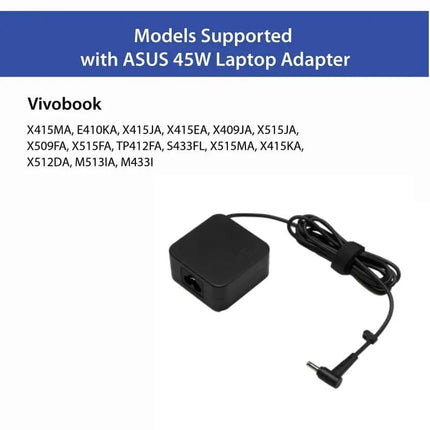 Asus AD45-00B 45W Laptop Adapter/Charger Without Power Cord for Select Models of ASUS (20 V, 2.5 A, 4 mm x 1.2mm Diameter - Black - Openbox