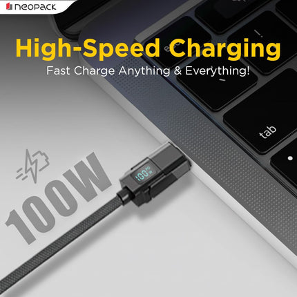 Neopack Almighty 4in1 Nylon Braided Cable 100W with LED Display Compatible with USB-C Laptops, MacBooks, iPhones, iPads, Tablets, Smartphones, and More - NEW