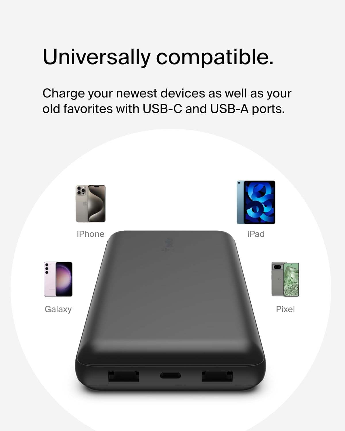 Belkin 20000 mAH Lightweight/Slimmest Power Bank w/ 1 USB-C Port and 2 USB-A Ports | 15W Charging for iPhone Series, Samsung Galaxy, Google Pixel & More | 2 Years Warranty & Upto 2L CEW | Black
