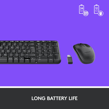 Logitech MK220 Compact Wireless Keyboard and Mouse Combo for Windows, 2.4 GHz Wireless with Unifying USB-Receiver, 24 Month Battery, Compatible with PC, Laptop - New