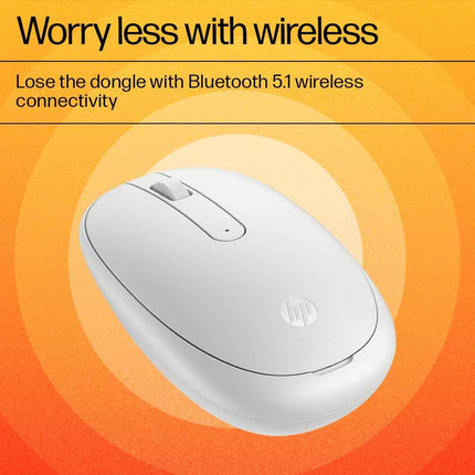 HP 240 Lunar White Bluetooth Mouse/Bluetooth® 5.1 connection/15 Month battery/1600 dpi Optical Sensor/Sleek and ambidextrous Design - NEW