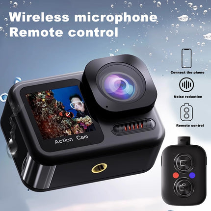 HINISO 5K Action Camera Body Waterproof 65ft Ultra HD | Wireless Mic | Dual Screen | WiFi | Image Stabilization | Remote Control | Touchscreen | Underwater Camera with 3 Batteries (T25 Waterproof) - OPENBOX