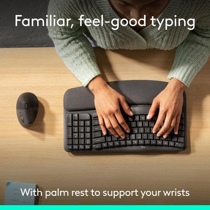 Logitech Wave Keys & Lift Vertical Mouse - Ergonomic Wireless Keyboard and Mouse Combo - with Cushioned Palm Rest, Easy-Switch, Bluetooth, for Multi-OS, Windows/Mac - Graphite - Openbox