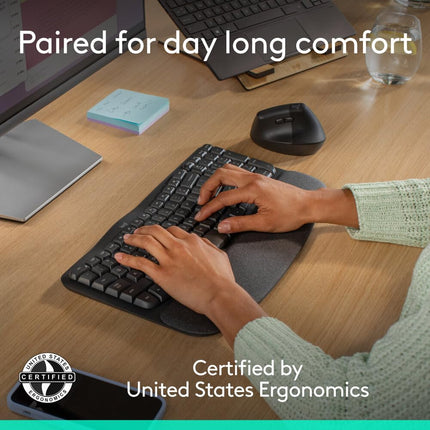 Logitech Wave Keys & Lift Vertical Mouse - Ergonomic Wireless Keyboard and Mouse Combo - with Cushioned Palm Rest, Easy-Switch, Bluetooth, for Multi-OS, Windows/Mac - Graphite - Openbox