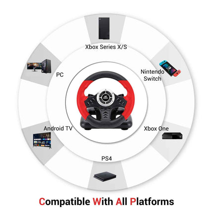 Ant Esports GW170 Racing Steering Wheel with Pedals, 180° Rotation, Compact USB Gaming Wheel for PC, PS4, PS3, Xbox One, Xbox Series X/S, Switch & Android TV (Red/Black) - Openbox