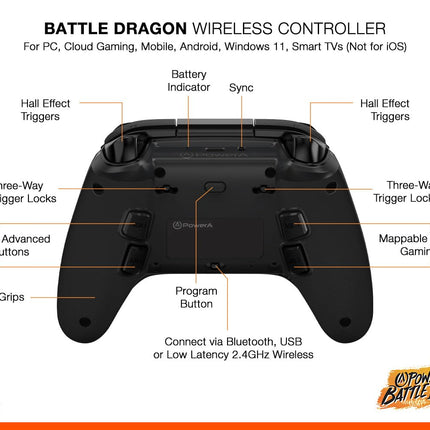 PowerA Battle Dragon™ Wireless Controller for PC and Cloud Gaming: Magnetic Hall Effect, Asymmetric Rumble Motors, 20h Playtime (Not for iOS) - Openbox
