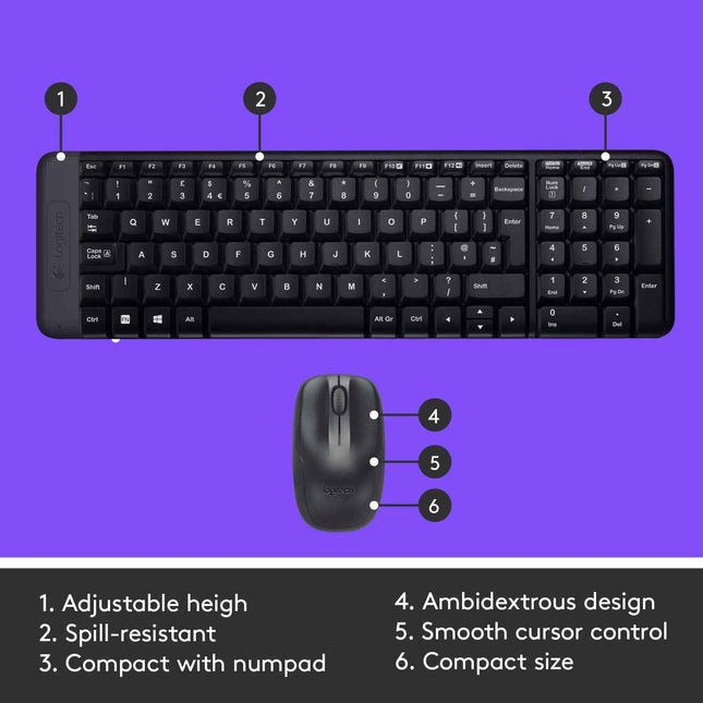 Logitech MK220 Compact Wireless Keyboard and Mouse Combo for Windows, 2.4 GHz Wireless with Unifying USB-Receiver, 24 Month Battery, Compatible with PC, Laptop - New
