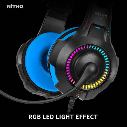 NiTHO NX200 STEREO GAMING HEADSET BLUE, with Noise Canceling Cardioid Mic & RGB LED Light, Compatible with PC/PS4/PS5/Xbox One/XBOX series X S/Switch/Phones - Openbox