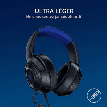 Razer Kraken X for Console - Wired Gaming Headset for Console (Flexible Cardioid Microphone, 40 mm Speakers, 0.3 cm Cable, 250 g Ultralight Design) Black-Blue- OPENBOX