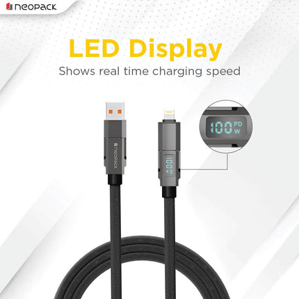 Neopack Almighty 4in1 Nylon Braided Cable 100W with LED Display Compatible with USB-C Laptops, MacBooks, iPhones, iPads, Tablets, Smartphones, and More - NEW