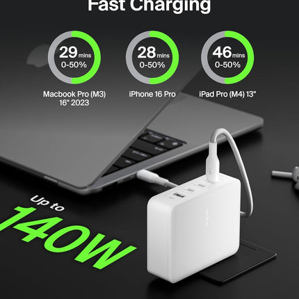 Belkin 140W 4-Port GaN Wall Charger | Travel Plug USB -C PD Fast Charge - Openbox