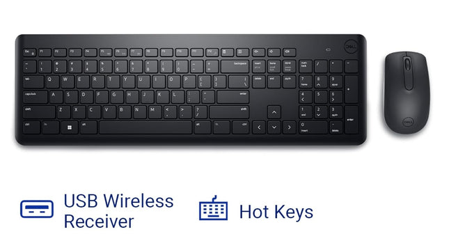 Dell KM3322W Wireless USB Keyboard and Mouse Combo, Anti-Fade & Spill-Resistant Keys, up to 36 Month Battery Life, 3Y Advance Exchange Warranty - Openbox