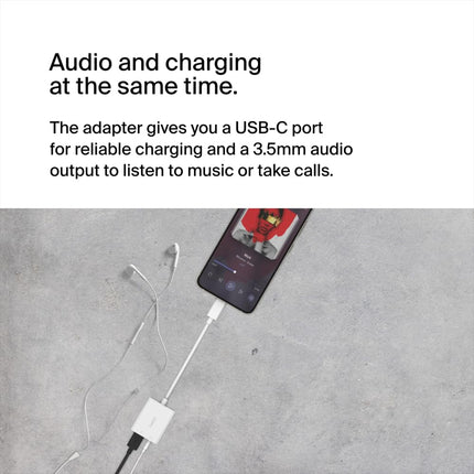 Belkin 3.5mm Audio + USB-C Charge Rockstar Adapter Compatible with up to 60W PD- White - Openbox