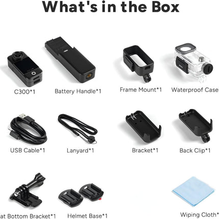 SJCAM C300 4K30fps 20MP Action Camera with Handheld Grip | 6axis gyro, Backup Upto 6 Hours, 1.33in Dual Touch Screen | 2.4G,5G Wi-Fi, Super Night Vision, 30M Waterproof for Live Steaming Vlog | Black -OPENBOX