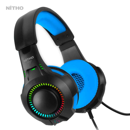 NiTHO NX200 STEREO GAMING HEADSET BLUE, with Noise Canceling Cardioid Mic & RGB LED Light, Compatible with PC/PS4/PS5/Xbox One/XBOX series X S/Switch/Phones - Openbox