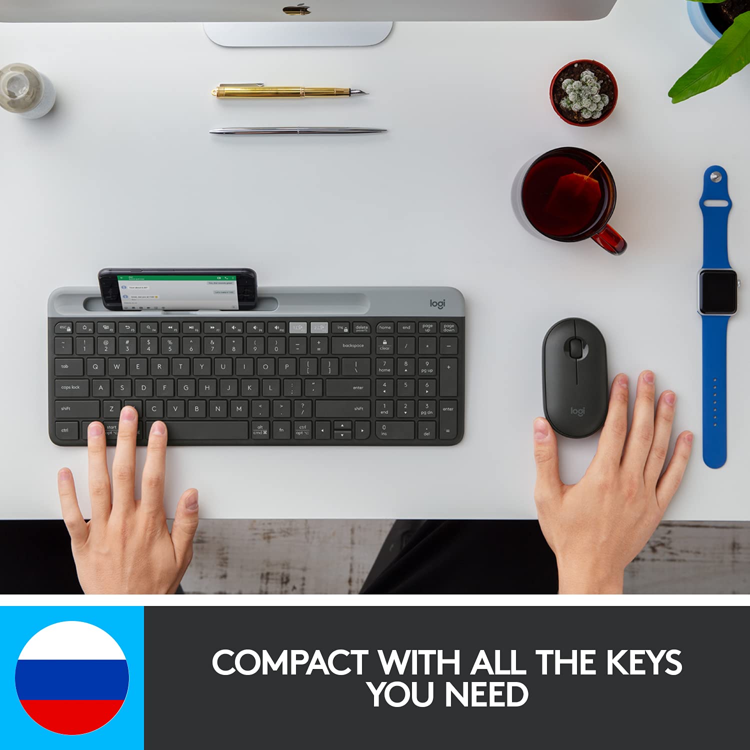 Logitech K580 Slim Multi-Device Wireless Keyboard Bluetooth/Receiver, Compact, Easy Switch, 24 Month Battery, Win/Mac, Desktop, Tablet, Smartphone, Laptop Compatible - Graphite