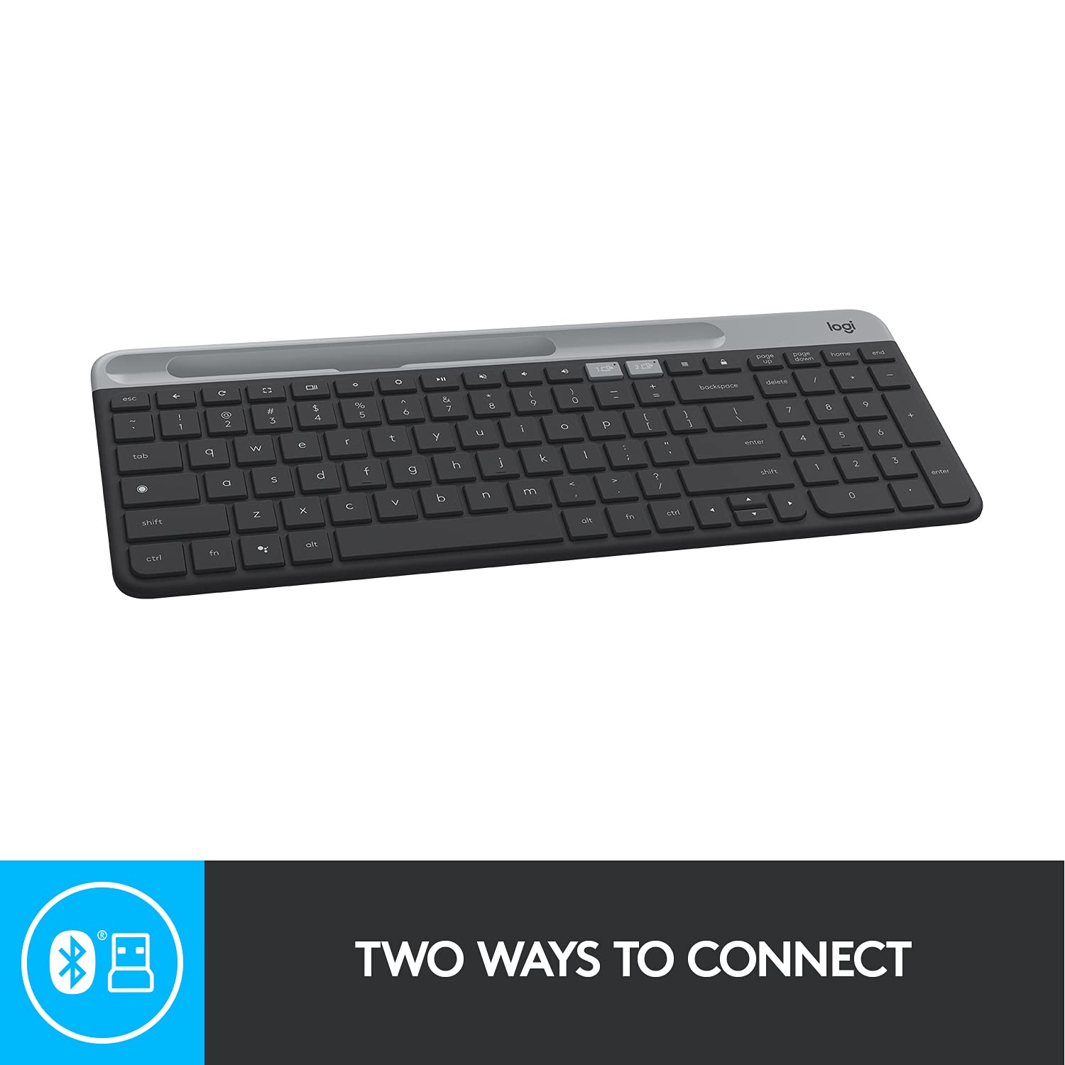 Logitech K580 Slim Multi-Device Wireless Keyboard Bluetooth/Receiver, Compact, Easy Switch, 24 Month Battery, Win/Mac, Desktop, Tablet, Smartphone, Laptop Compatible - Graphite