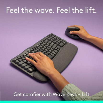 Logitech Wave Keys & Lift Vertical Mouse - Ergonomic Wireless Keyboard and Mouse Combo - with Cushioned Palm Rest, Easy-Switch, Bluetooth, for Multi-OS, Windows/Mac - Graphite - Openbox