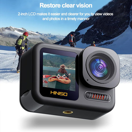 HINISO 5K Action Camera Body Waterproof 65ft Ultra HD | Wireless Mic | Dual Screen | WiFi | Image Stabilization | Remote Control | Touchscreen | Underwater Camera with 3 Batteries (T25 Waterproof) - OPENBOX
