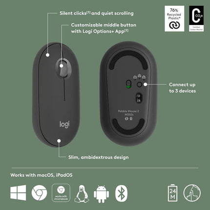 Logitech Pebble Mouse 2 M350s Slim Bluetooth Wireless Mouse - Openbox
