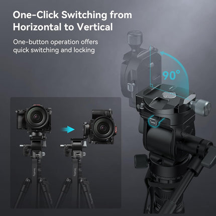 SmallRig CT195 Video Tripod Kit, 73" Camera Tripod with Pan Tilt Fluid Head for Vertical/Horizontal Shooting, Max Load 15kg / 33Ibs for Camcorder, Mirrorless, DSLR - 4307 - Openbox