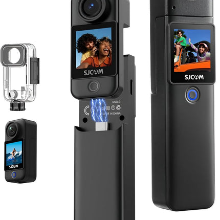 SJCAM C300 4K30fps 20MP Action Camera with Handheld Grip | 6axis gyro, Backup Upto 6 Hours, 1.33in Dual Touch Screen | 2.4G,5G Wi-Fi, Super Night Vision, 30M Waterproof for Live Steaming Vlog | Black -OPENBOX