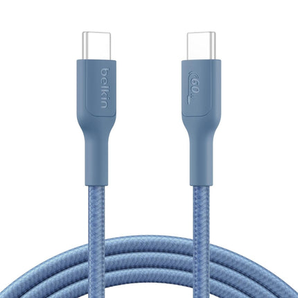 Belkin Apple Certified USB-C to USB-C Braided Nylon Cable 2 Meter | Fast Charging Cable | Type C Charger Cable for iPhone 17, 16, Galaxy S25, Pixel 9, MacBook, iPad Pro | Blue - Openbox