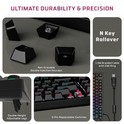 EvoFox Katana X2 FS Mechanical Gaming Keyboard | 3‑Pin Replaceable Clicky Blue Switches, Dynamic Backlighting, All Keys Anti‑Ghosting, Volume Knob, Copilot, Xbox Gamebar, Screenshot - OPENBOX (Assorted Colors)