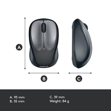 Logitech M235 Wireless Mouse, 1000 DPI Optical Tracking, 12 Month Life Battery, Compatible with Windows, Mac, Chromebook/PC/Laptop - Grey - Openbox