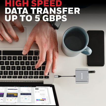 Honeywell High-Speed 3-in-1 Type C to HDMI Adapter, PD Charging Upto100W, USB3.0 Delivers Quick Transfer Speed of 5GBPS, UHD 4K@30Hz, Universally Compatible with All Type C Devices, Aluminium Case - OPENBOX