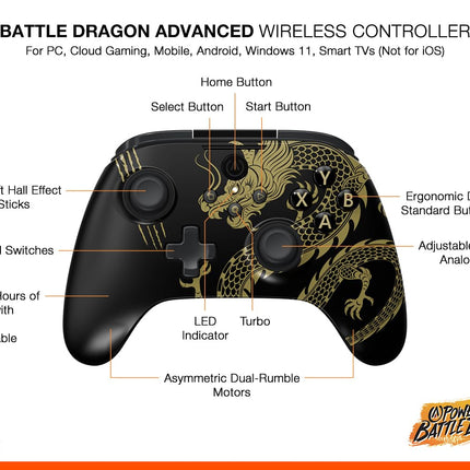 PowerA Battle Dragon™ Advanced Wireless Controller for PC & Cloud Gaming: Magnetic Hall Effect, Asymmetric Rumble Motors, 30h Playtime (Not for iOS)  - Openbox