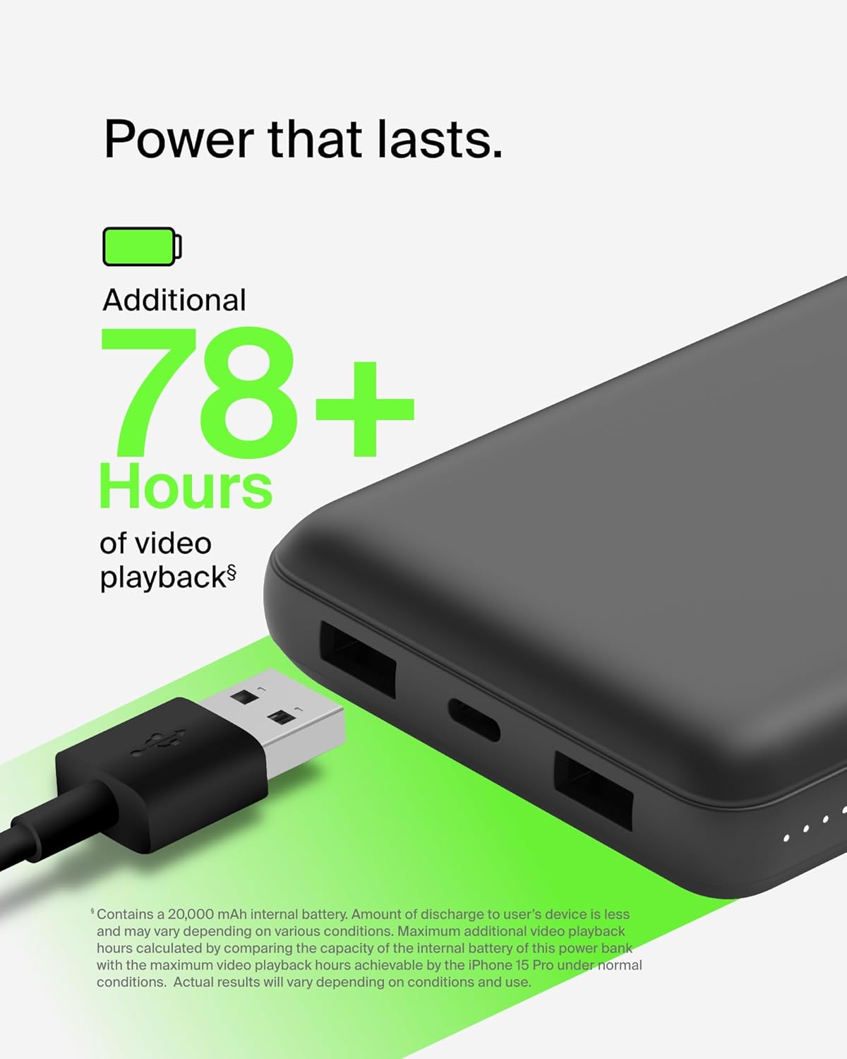 Belkin 20000 mAH Lightweight/Slimmest Power Bank w/ 1 USB-C Port and 2 USB-A Ports | 15W Charging for iPhone Series, Samsung Galaxy, Google Pixel & More | 2 Years Warranty & Upto 2L CEW | Black