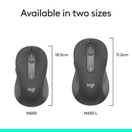 Logitech Signature M650 L Full Size Wireless Mouse - for Large Sized Hands, 2-Year Battery, Silent Clicks, Customisable Side Buttons, Bluetooth - Graphite - Openbox