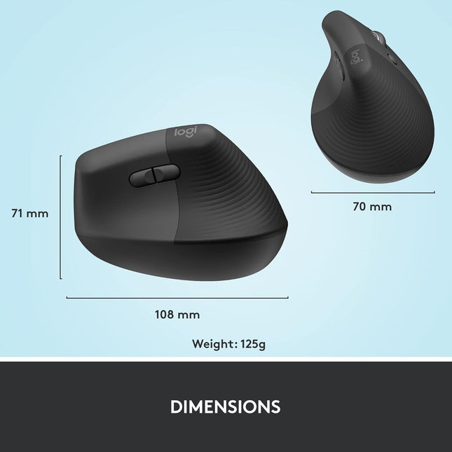 Logitech Lift Vertical Ergonomic Mouse, Wireless, Bluetooth or Logi Bolt USB Receiver, Quiet clicks, 4 Buttons, Compatible with Windows/macOS/iPadOS, Laptop, PC - Openbox