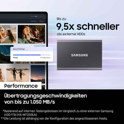 Samsung T7 1TB Up to 1,050MB/s USB 3.2 Gen 2 (10Gbps, Type-C) External Solid State Drive (Portable SSD) - Openbox