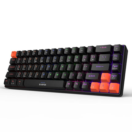 EvoFox Katana S Mini Mechanical Keyboards Wireless | Tri-Mode (3X BT, 2.4GHz & Wired) Connectivity | Hot-Swappable Red Switches | 68-Key Compact Layout | Rainbow Backlight - Openbox